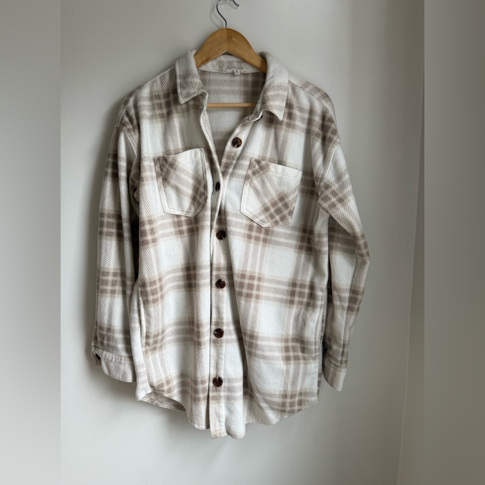 Oversized Cream + Beige Plaid Lightweight Shacket